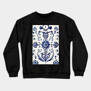 Floral Garden Botanical Print with Delft Blue and White Crewneck Sweatshirt